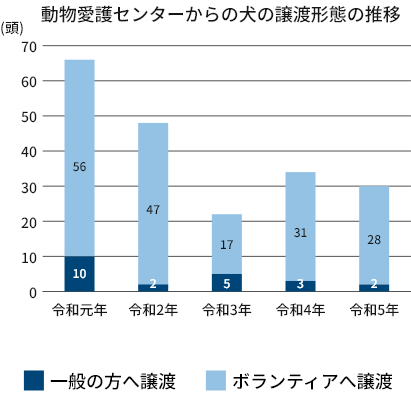 動物愛護センターからの犬の譲渡形態の推移